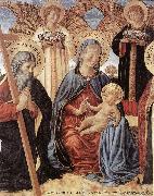 GOZZOLI, Benozzo Madonna and Child between Sts Andrew and Prosper (detail) fg painting
